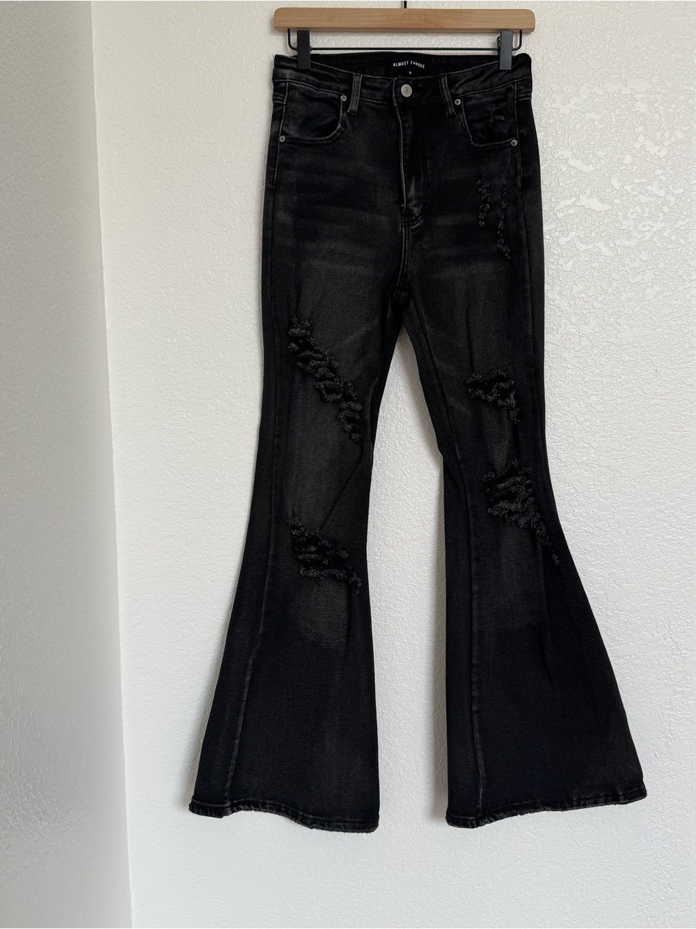 Almost Famous Black Distressed High Rise Bell Bottom Flare Jeans